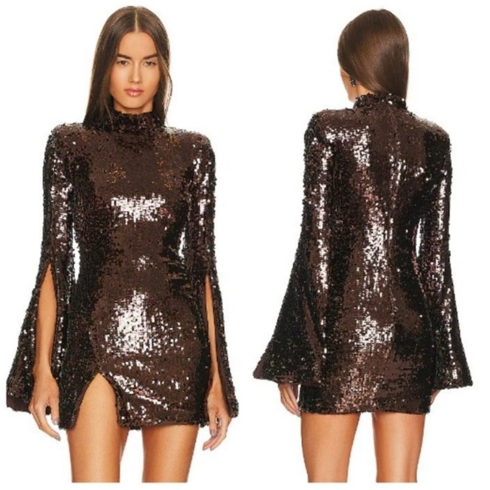 Michael Costello x revolve sparkly brown dress